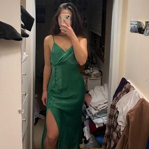 Green Satin Maxi Dress